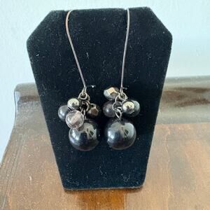 Black sliver round earrings. fish hook clasp. 2.5 in fashion earrings jewelry